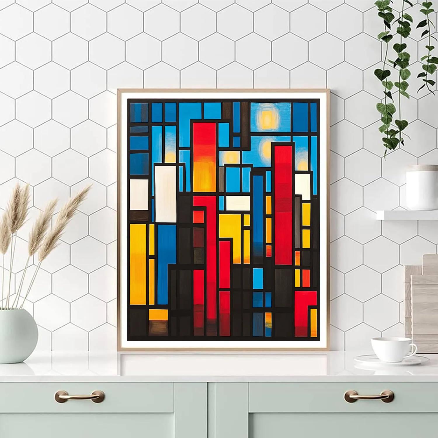 Mondrian Inspired Citylights Grid paint by numbers