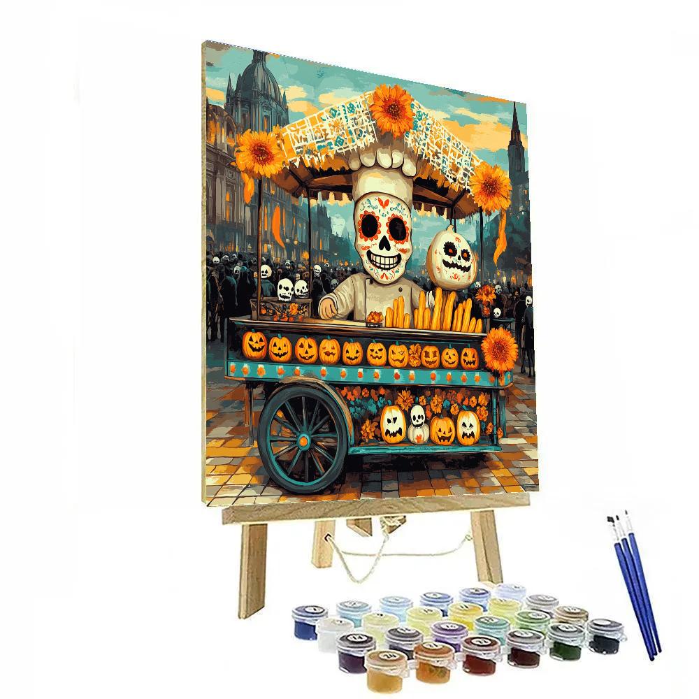 Sugar Skull Street Food Cart DIY paint by numbers