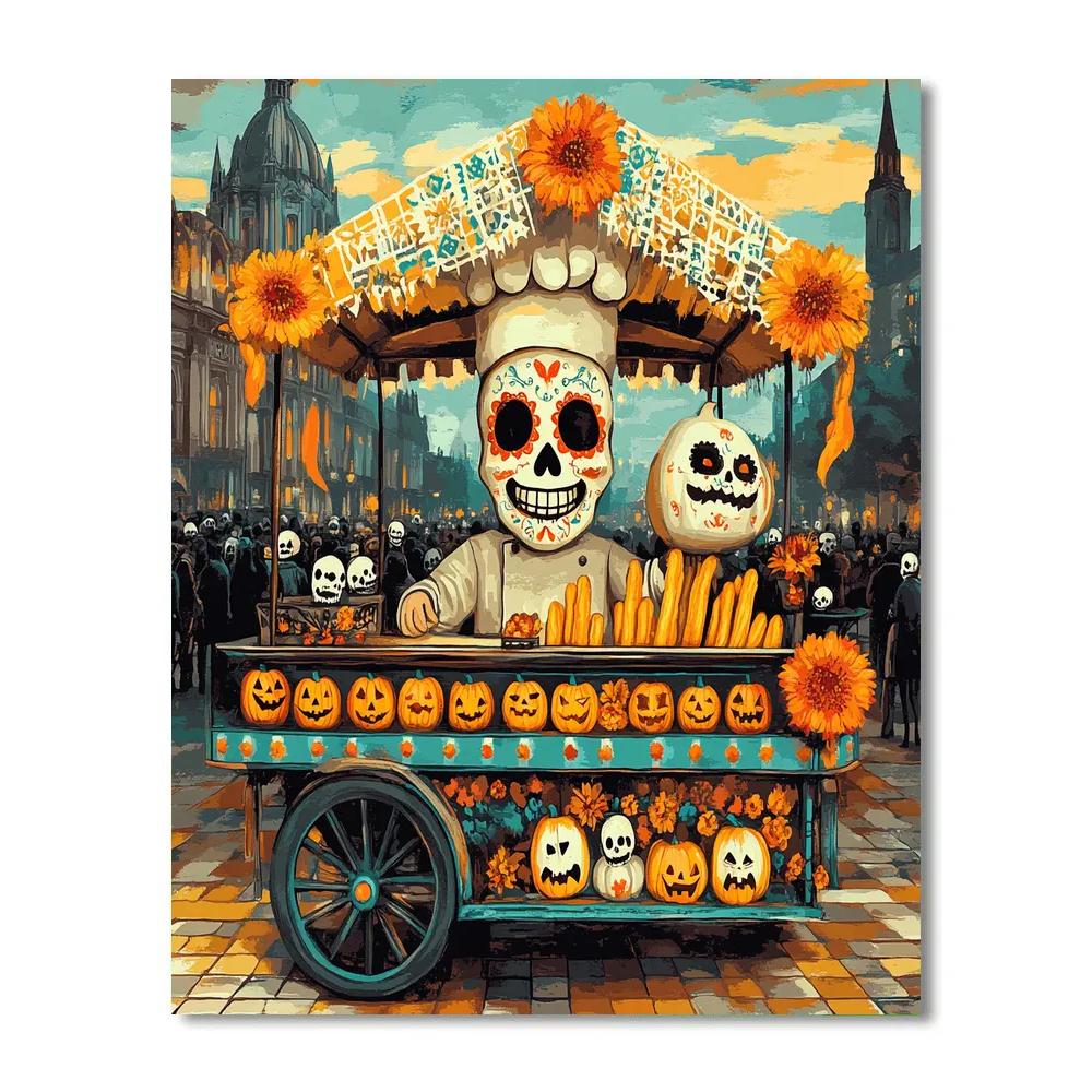 Sugar Skull Street Food Cart DIY paint by numbers