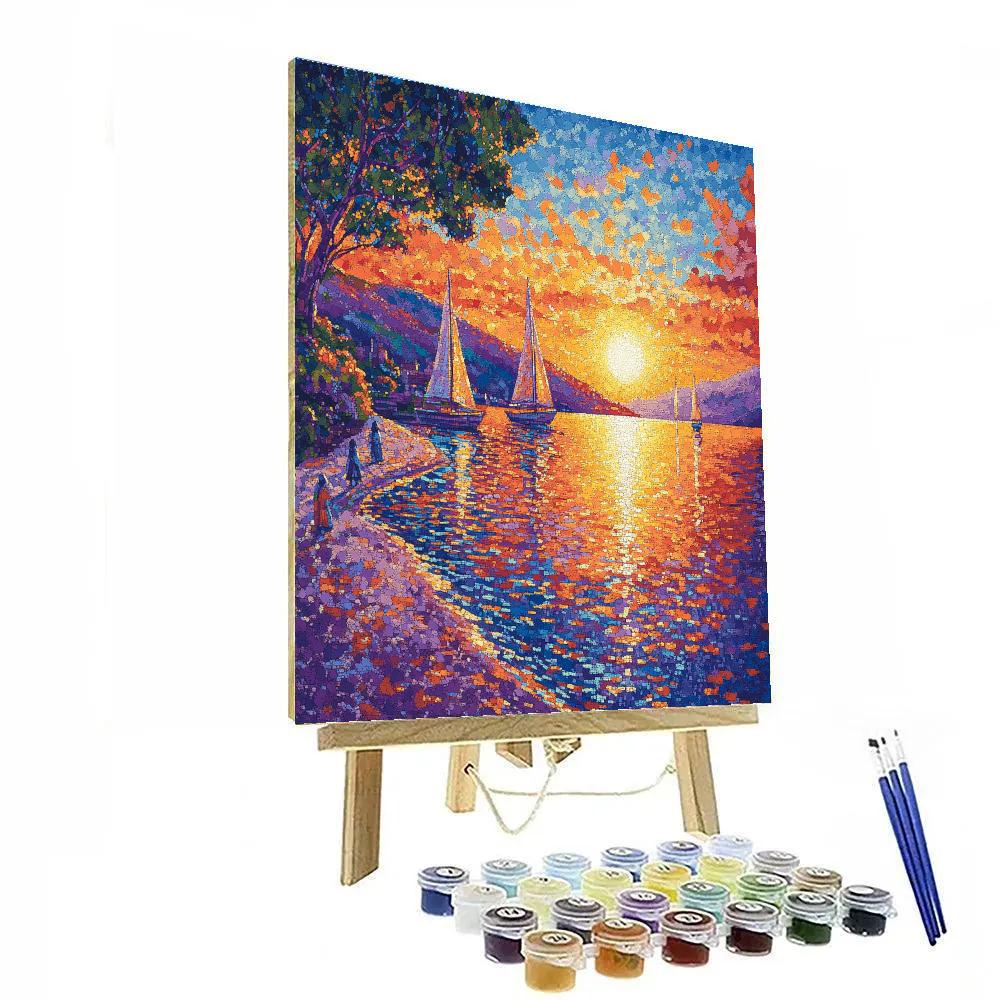Seurat Inspired Sunset Pointillist Bay Number painting