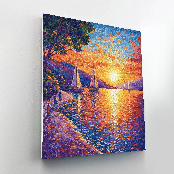 Seurat Inspired Sunset Pointillist Bay Number painting