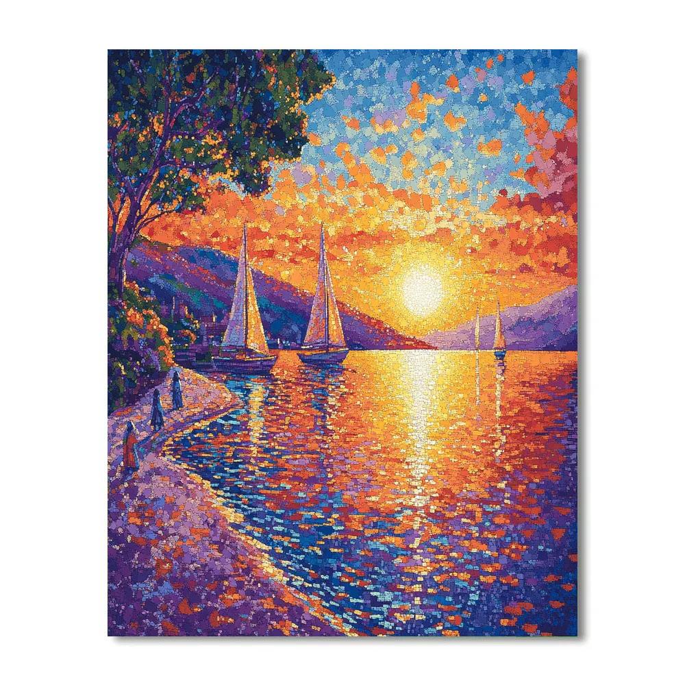 Seurat Inspired Sunset Pointillist Bay Number painting