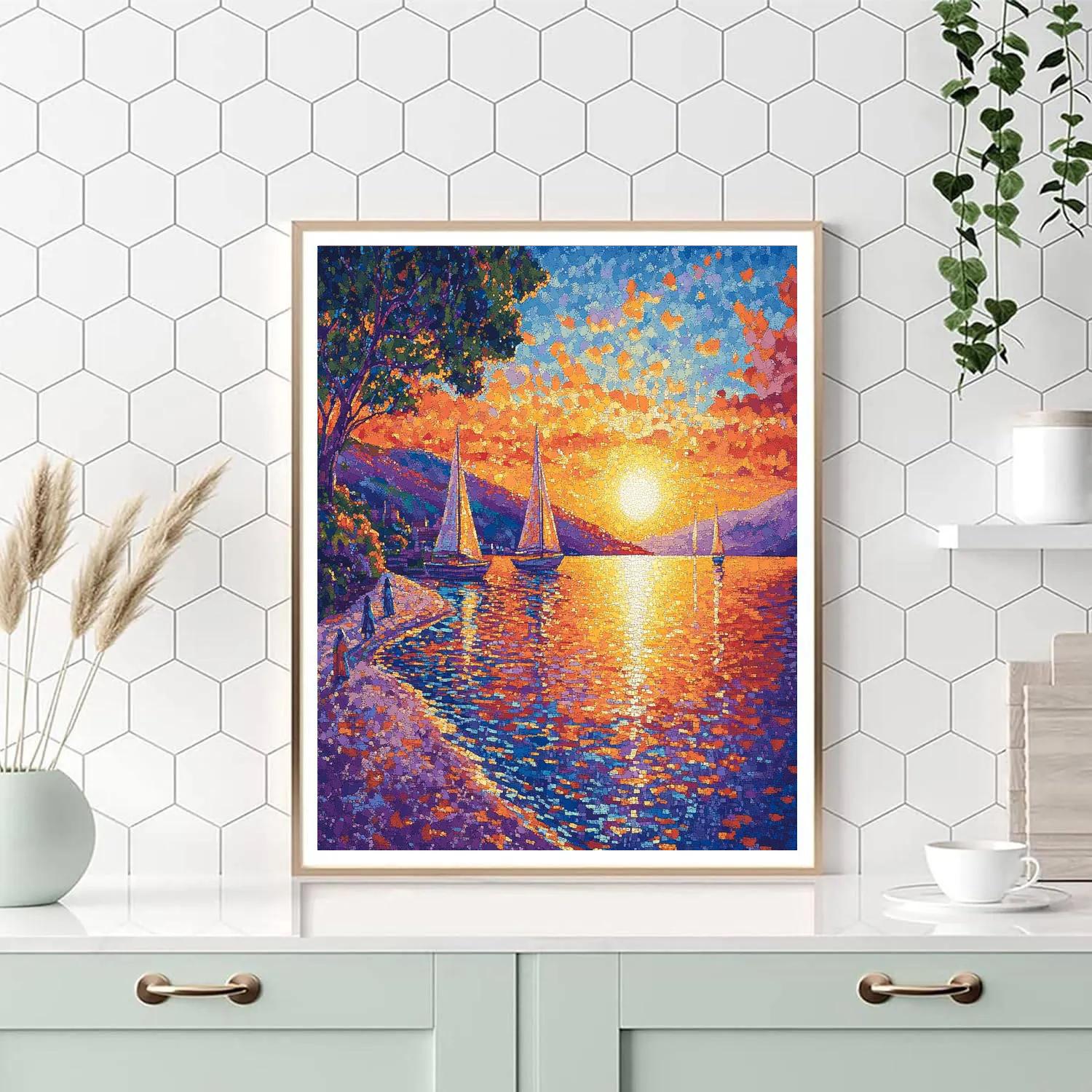 Seurat Inspired Sunset Pointillist Bay Number painting