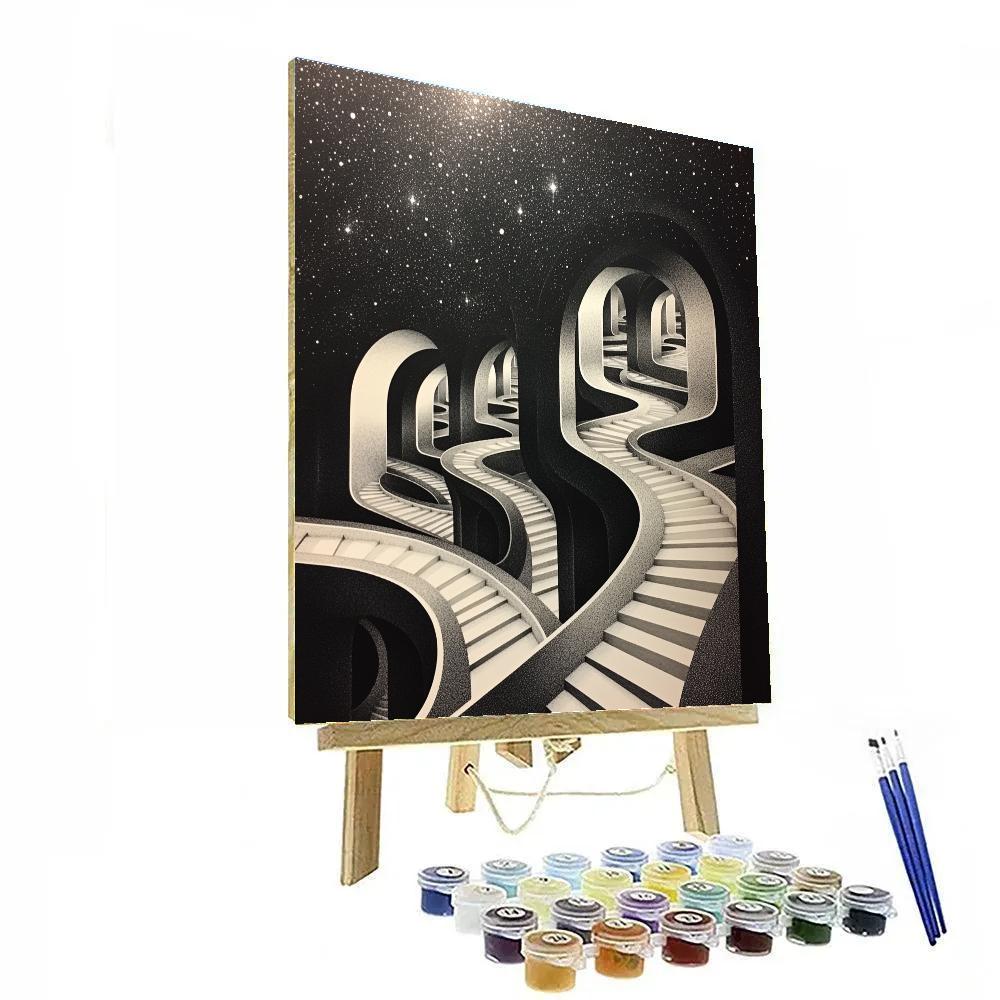 M.C. Escher Inspired Infinite Staircase Cosmos paint by numbers