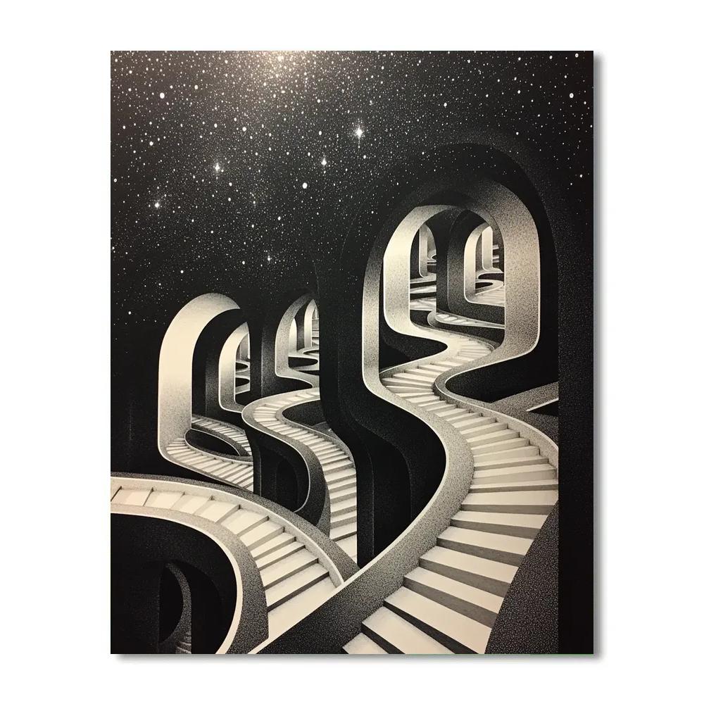 M.C. Escher Inspired Infinite Staircase Cosmos paint by numbers
