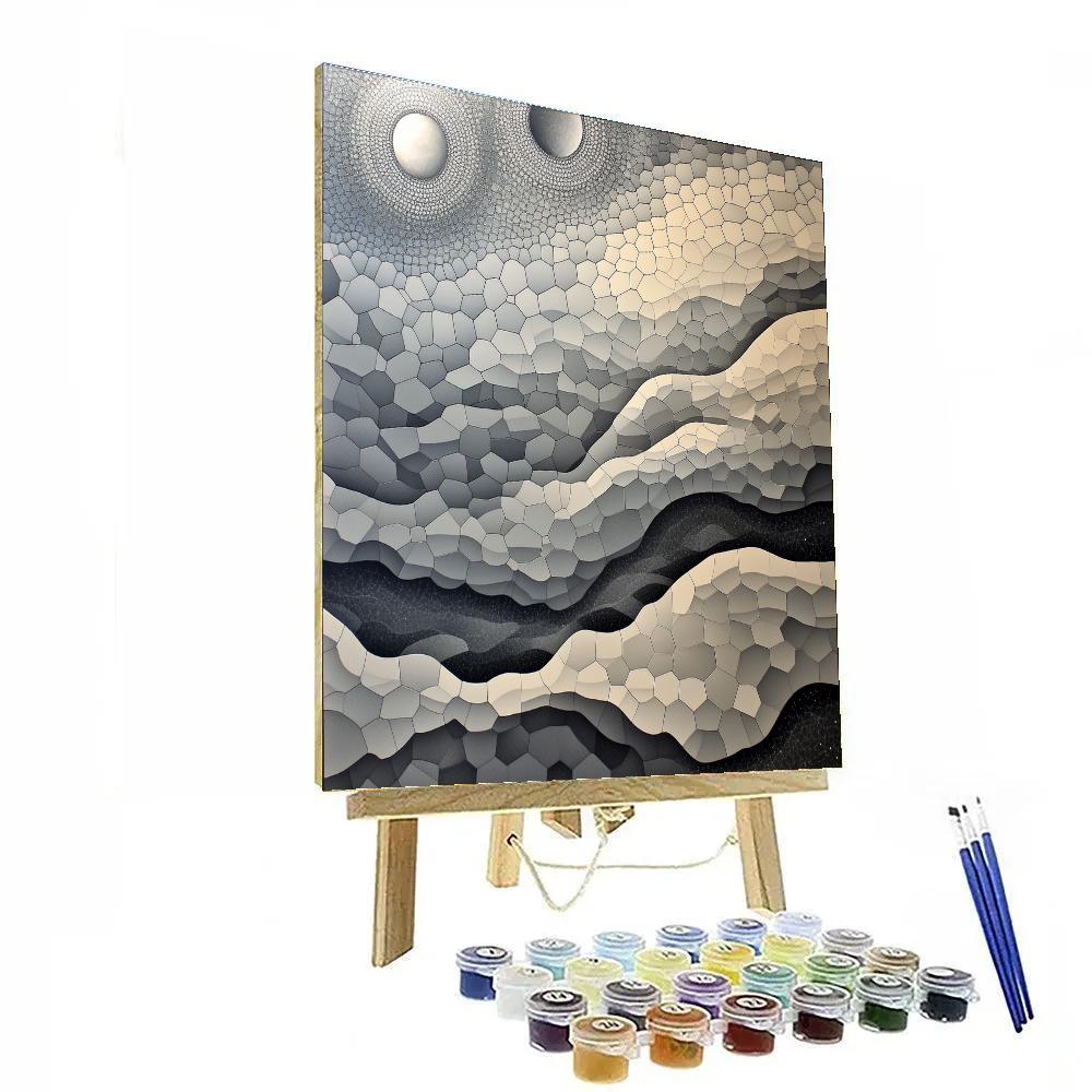 M.C. Escher Inspired Tessellated Lunar Landscape Paint by numbers art