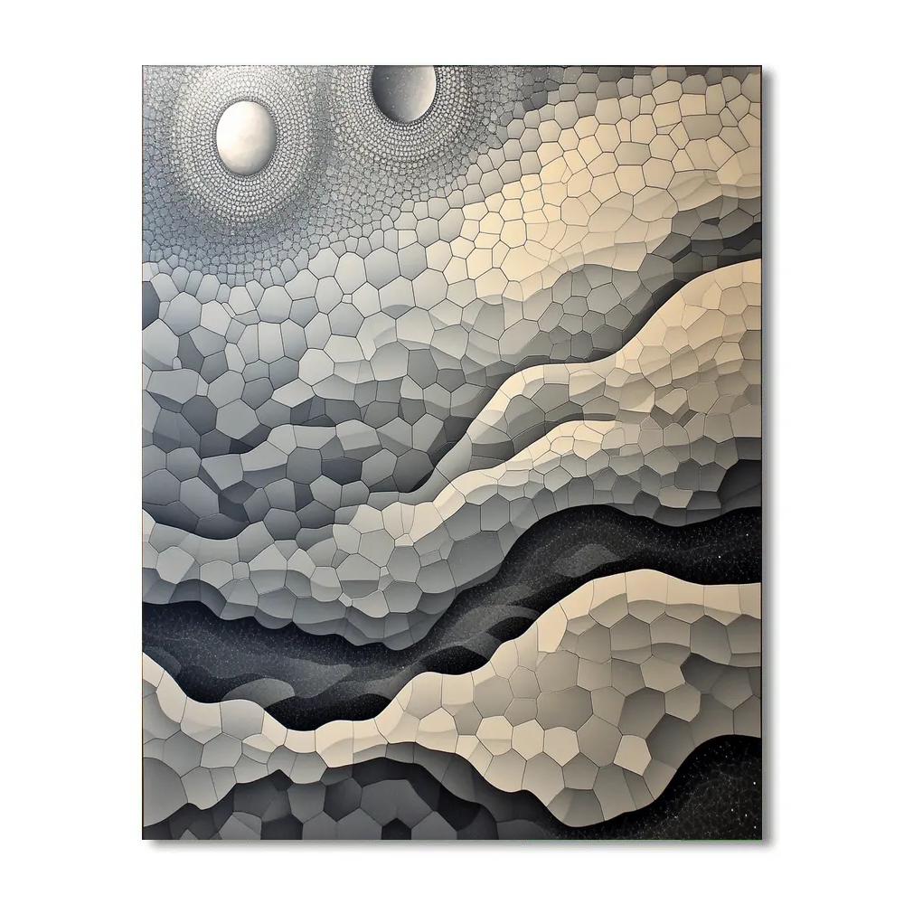 M.C. Escher Inspired Tessellated Lunar Landscape Paint by numbers art