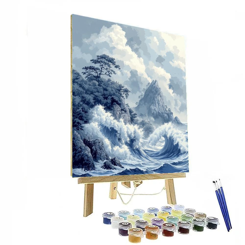 Hokusai Inspired Ocean Wave Explosion paint by numbers