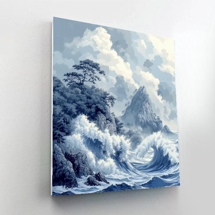 Hokusai Inspired Ocean Wave Explosion paint by numbers