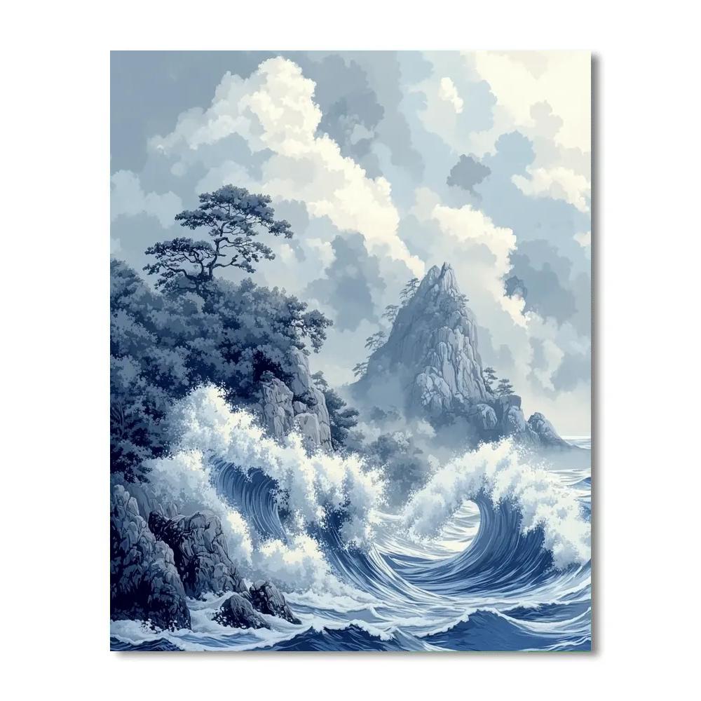 Hokusai Inspired Ocean Wave Explosion paint by numbers