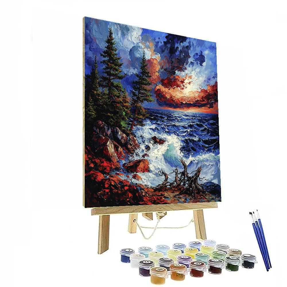 Arthur Lismer Inspired Stormy Georgian Bay Rocks paint by numbers