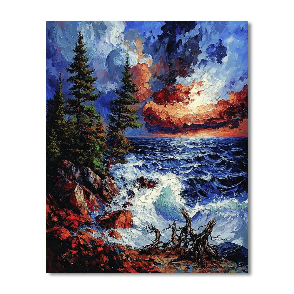 Arthur Lismer Inspired Stormy Georgian Bay Rocks paint by numbers