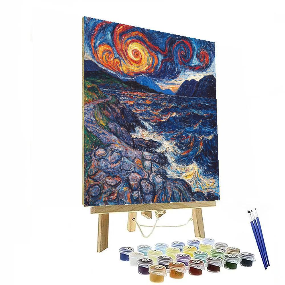 Edvard Munch Inspired Stormy Fjord Twilight DIY paint by numbers