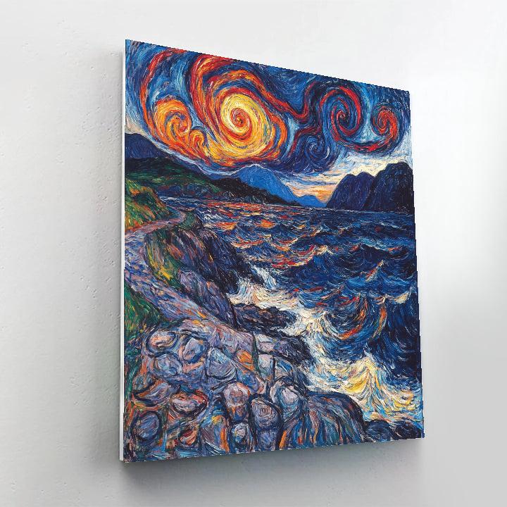 Edvard Munch Inspired Stormy Fjord Twilight DIY paint by numbers