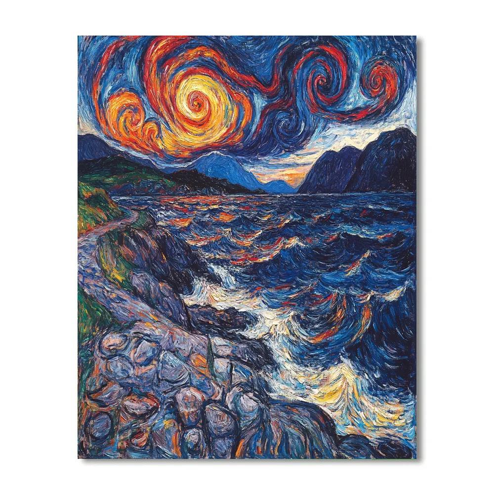 Edvard Munch Inspired Stormy Fjord Twilight DIY paint by numbers