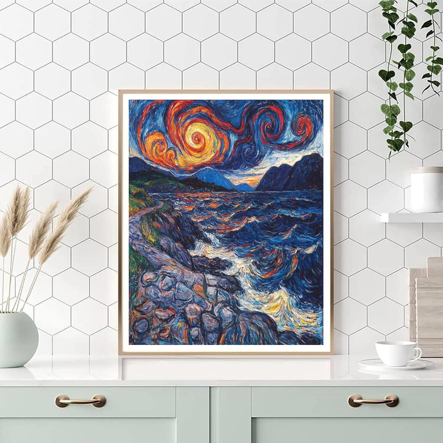 Edvard Munch Inspired Stormy Fjord Twilight DIY paint by numbers