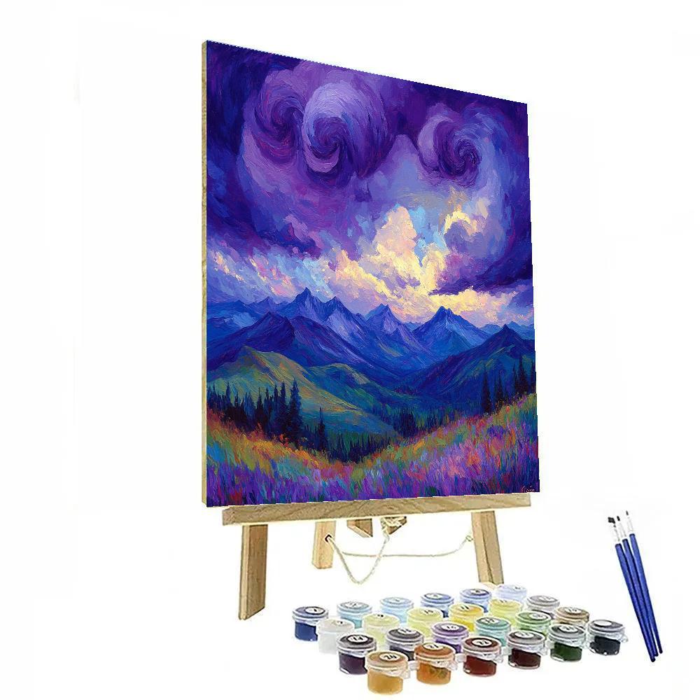 Frederick Varley Inspired Storm-Charged Mountains Under Vibrant Violet Sky paint by numbers