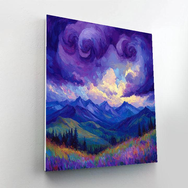 Frederick Varley Inspired Storm-Charged Mountains Under Vibrant Violet Sky paint by numbers