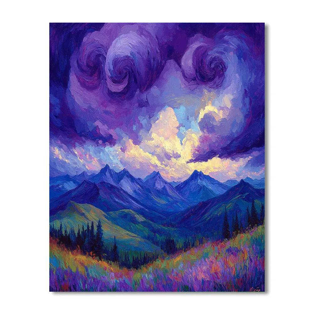 Frederick Varley Inspired Storm-Charged Mountains Under Vibrant Violet Sky paint by numbers