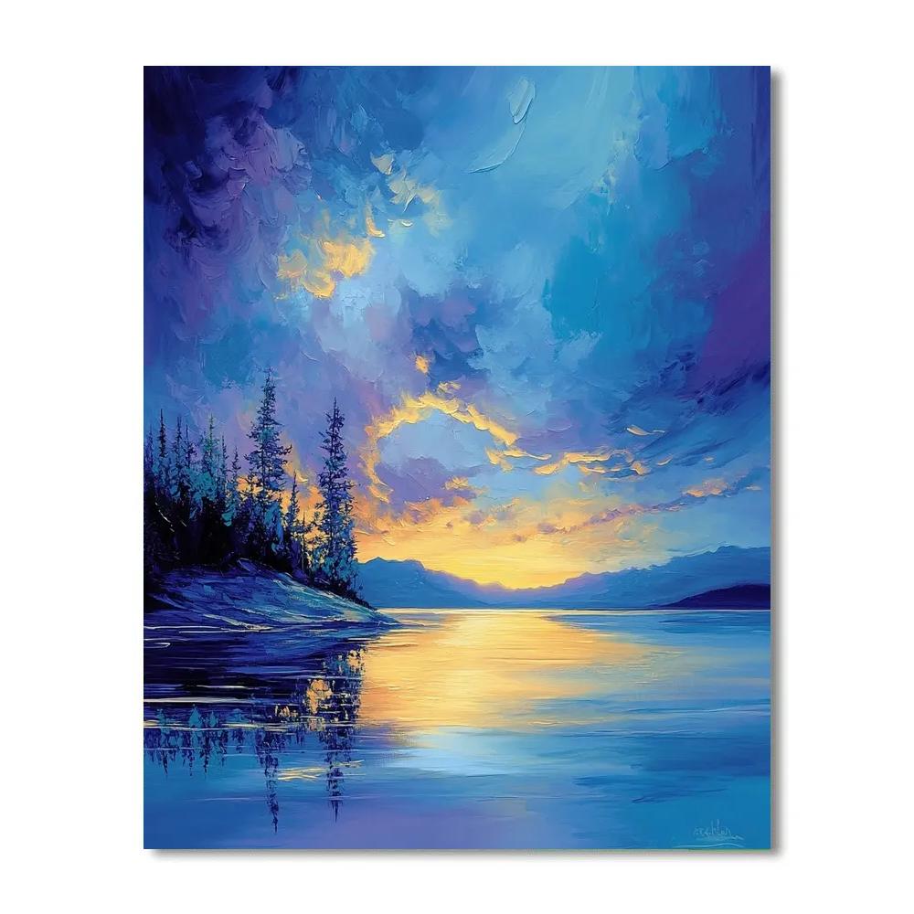 Frederick Varley Inspired Glowing Northern Lake At Dawn With Rhythmic Reflections Painting by numbers kit