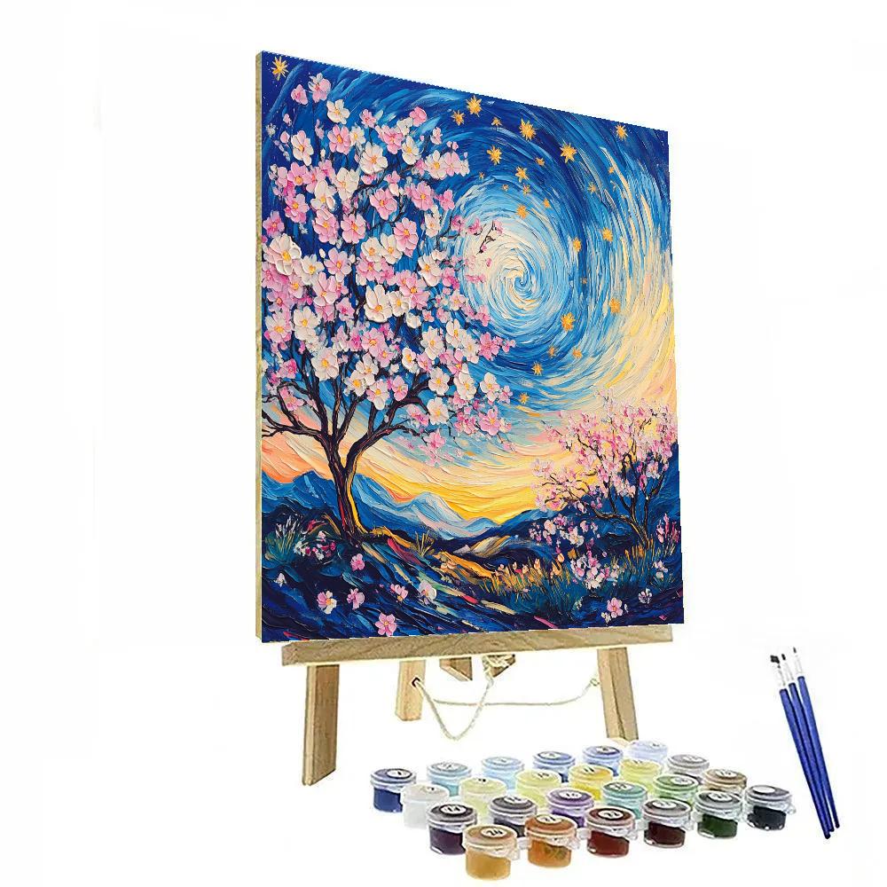 Van Gogh Inspired Nighttime Blossoms paint by color