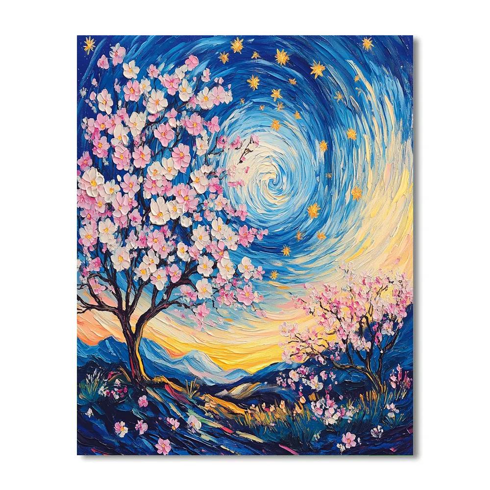 Van Gogh Inspired Nighttime Blossoms paint by color