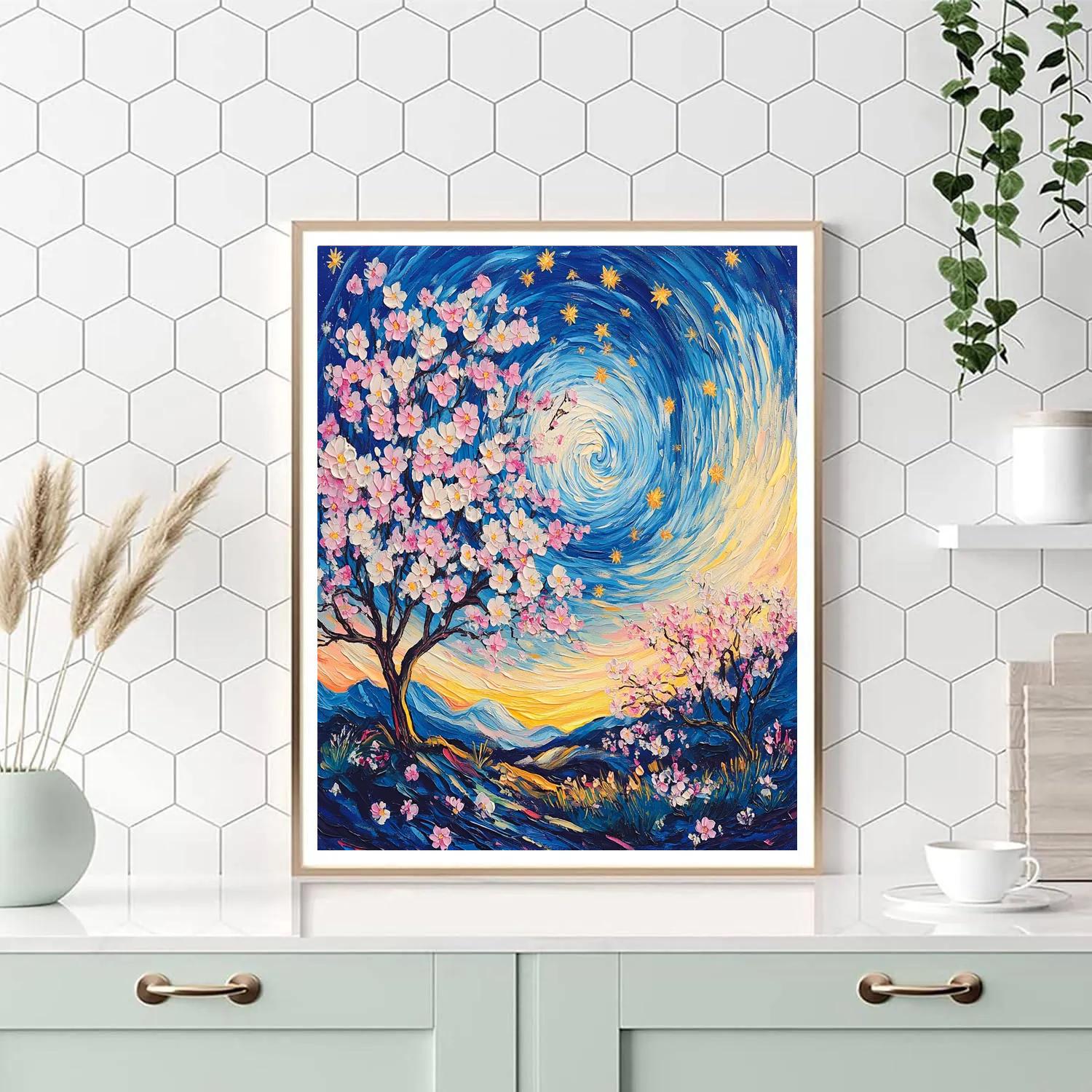 Van Gogh Inspired Nighttime Blossoms paint by color