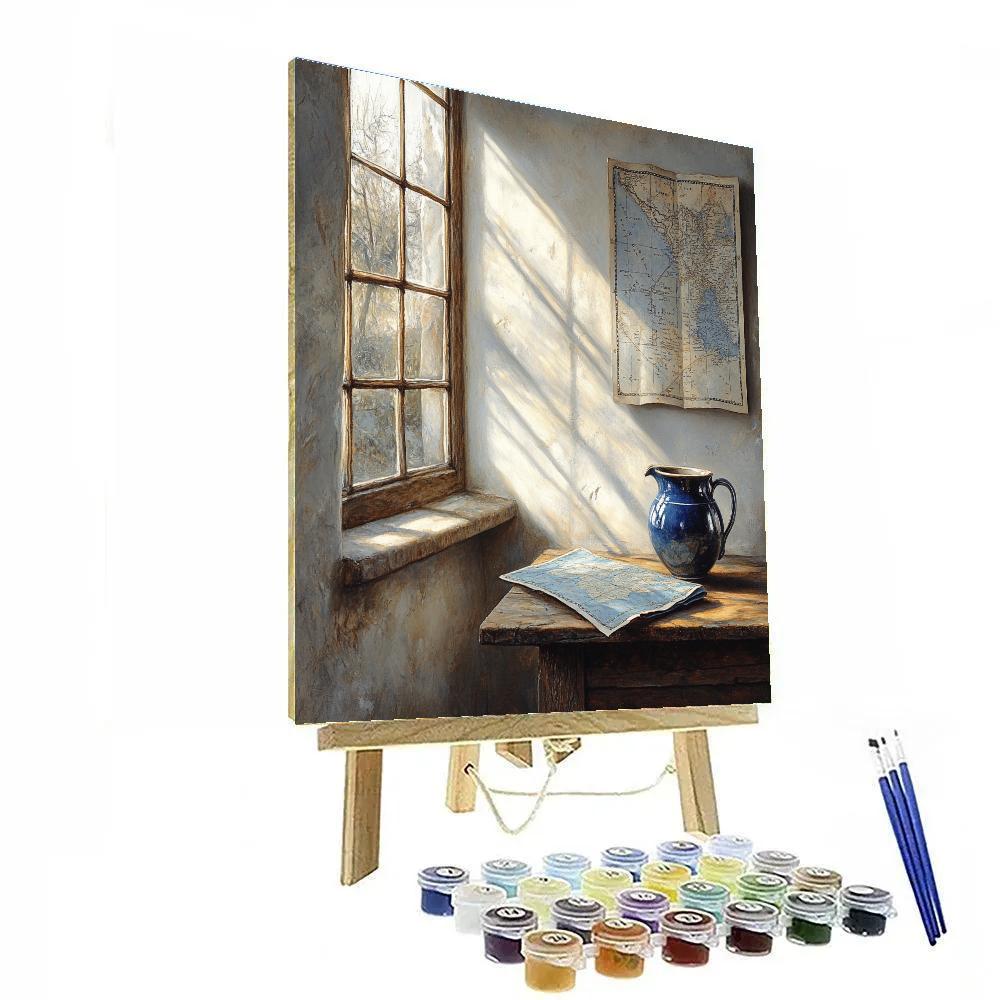 Johannes Vermeer Inspired Sunlit Window With Map And Pitcher Number painting