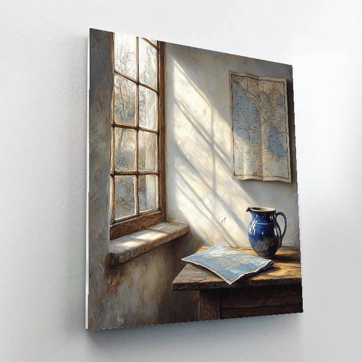 Johannes Vermeer Inspired Sunlit Window With Map And Pitcher Number painting