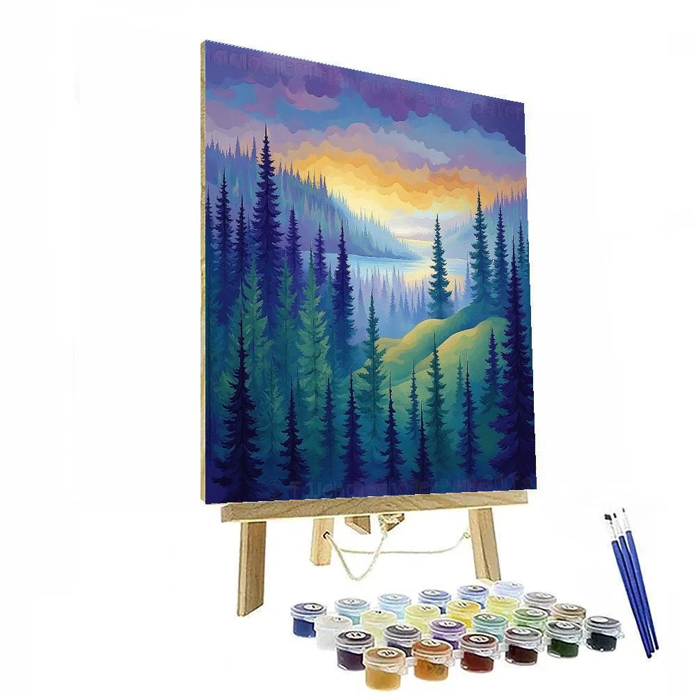 J E H MacDonald Inspired Evening Mist Over Algoma Pines Number painting