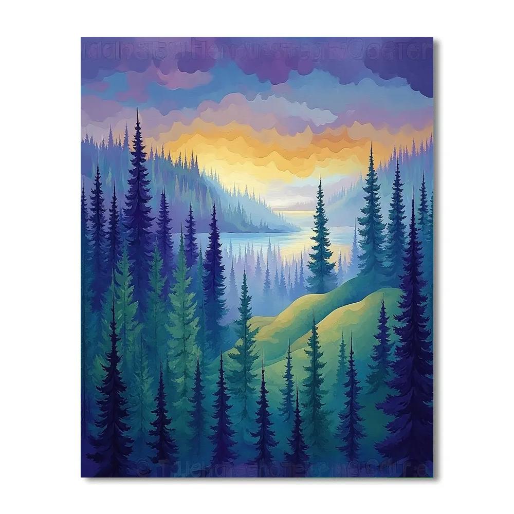 J E H MacDonald Inspired Evening Mist Over Algoma Pines Number painting