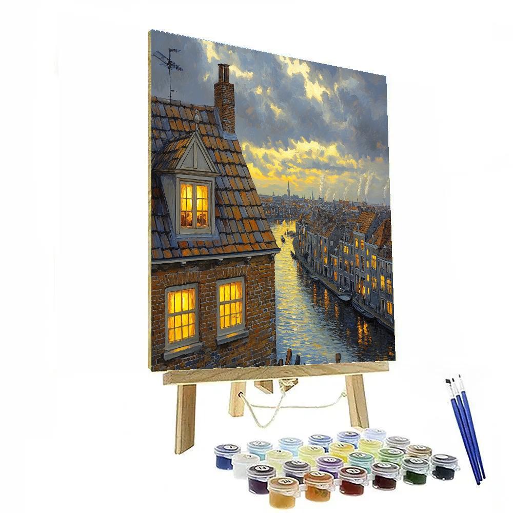 Johannes Vermeer Inspired Delft Rooftops At Dusk Numbered painting kits