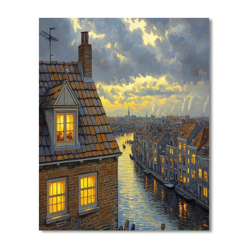 Johannes Vermeer Inspired Delft Rooftops At Dusk Numbered painting kits