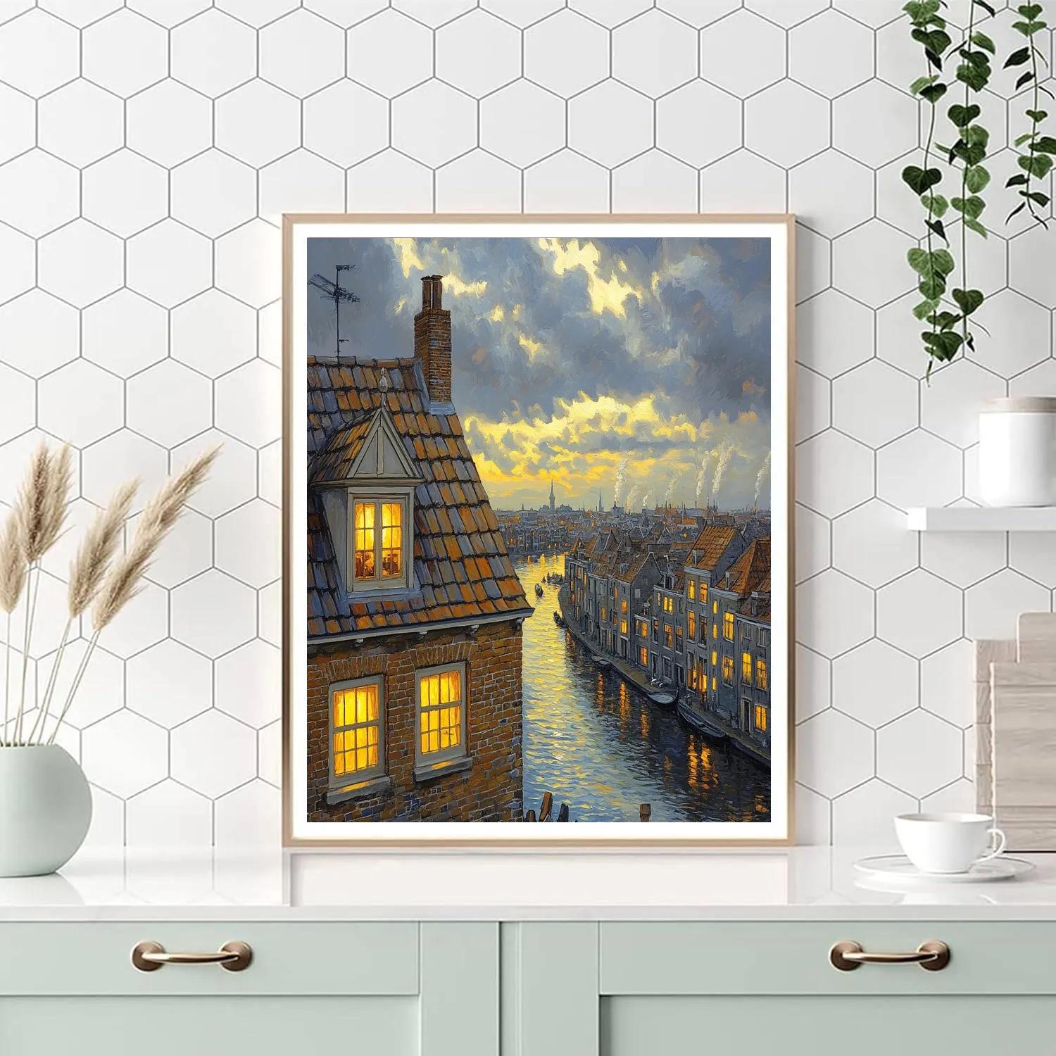 Johannes Vermeer Inspired Delft Rooftops At Dusk Numbered painting kits
