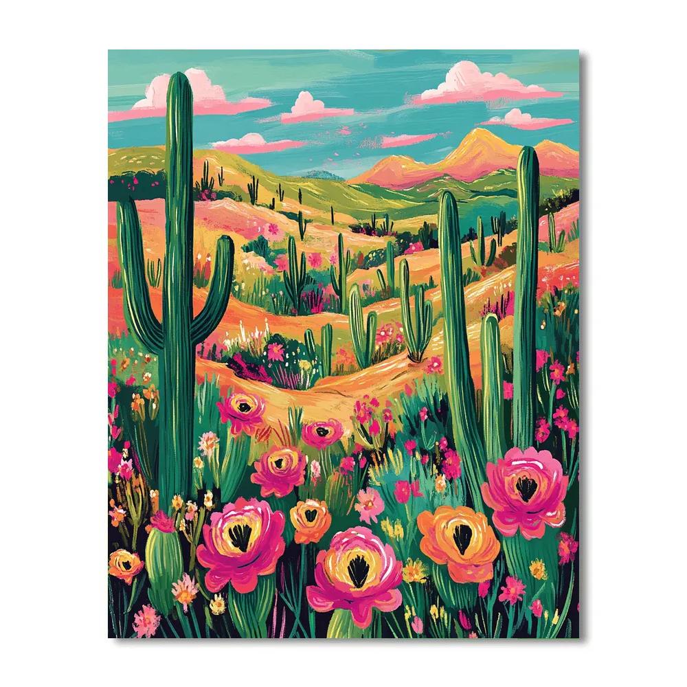 Frida Kahlo Inspired Desert Flowers paint by color