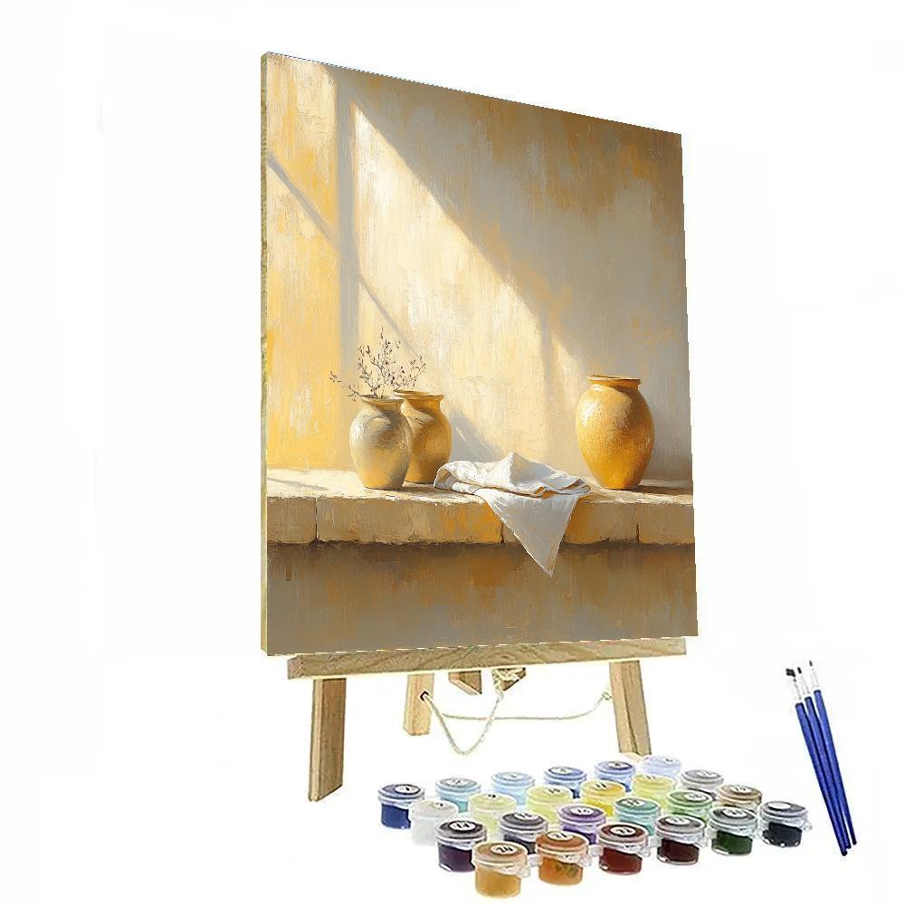 Johannes Vermeer Inspired Golden Light On Delft Window Ledge paint by numbers