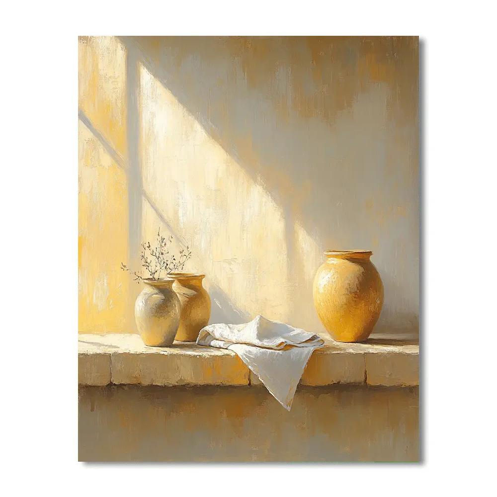 Johannes Vermeer Inspired Golden Light On Delft Window Ledge paint by numbers