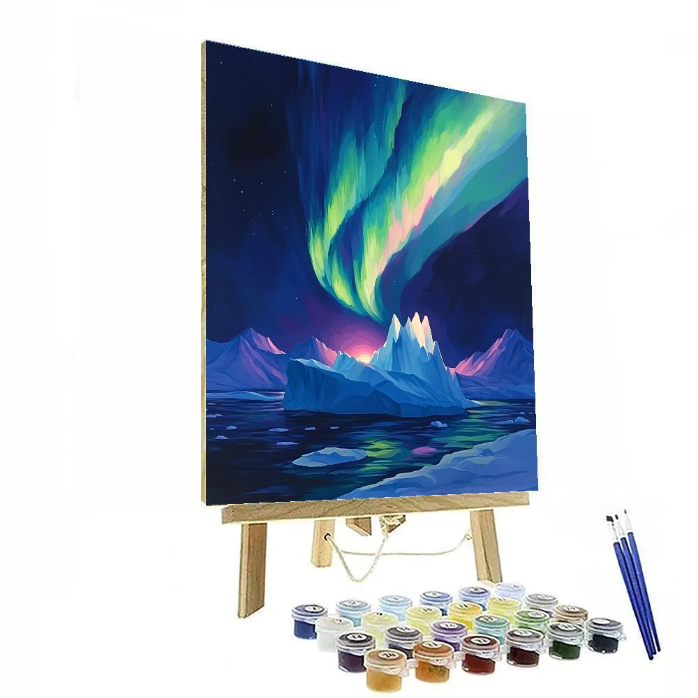 Lawren Harris Inspired Midnight Iceberg With Aurora Glow Paint by numbers kits