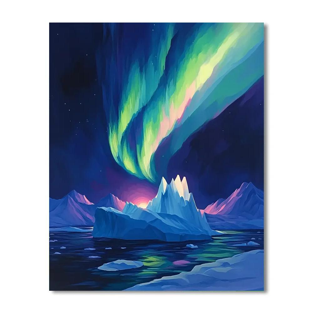 Lawren Harris Inspired Midnight Iceberg With Aurora Glow Paint by numbers kits