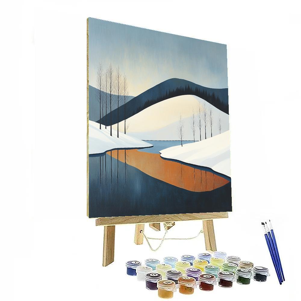 Lawren Harris Inspired Snowy Ridge Overlooking Quiet Lake paint by number