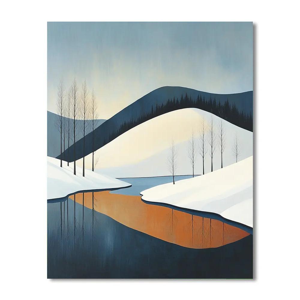 Lawren Harris Inspired Snowy Ridge Overlooking Quiet Lake paint by number