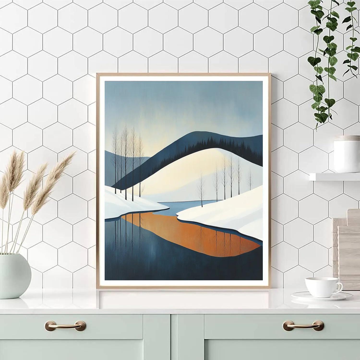 Lawren Harris Inspired Snowy Ridge Overlooking Quiet Lake paint by number