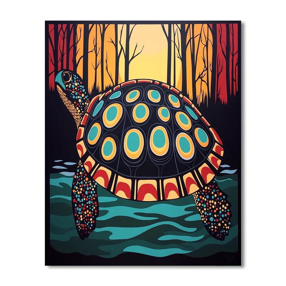 Norval Morrisseau Inspired Turtle Carrying Sacred Waters Number painting