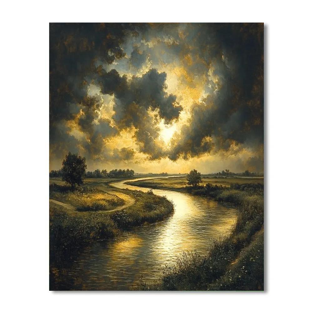 Rembrandt Inspired Twilight Over Riverbend paint by number