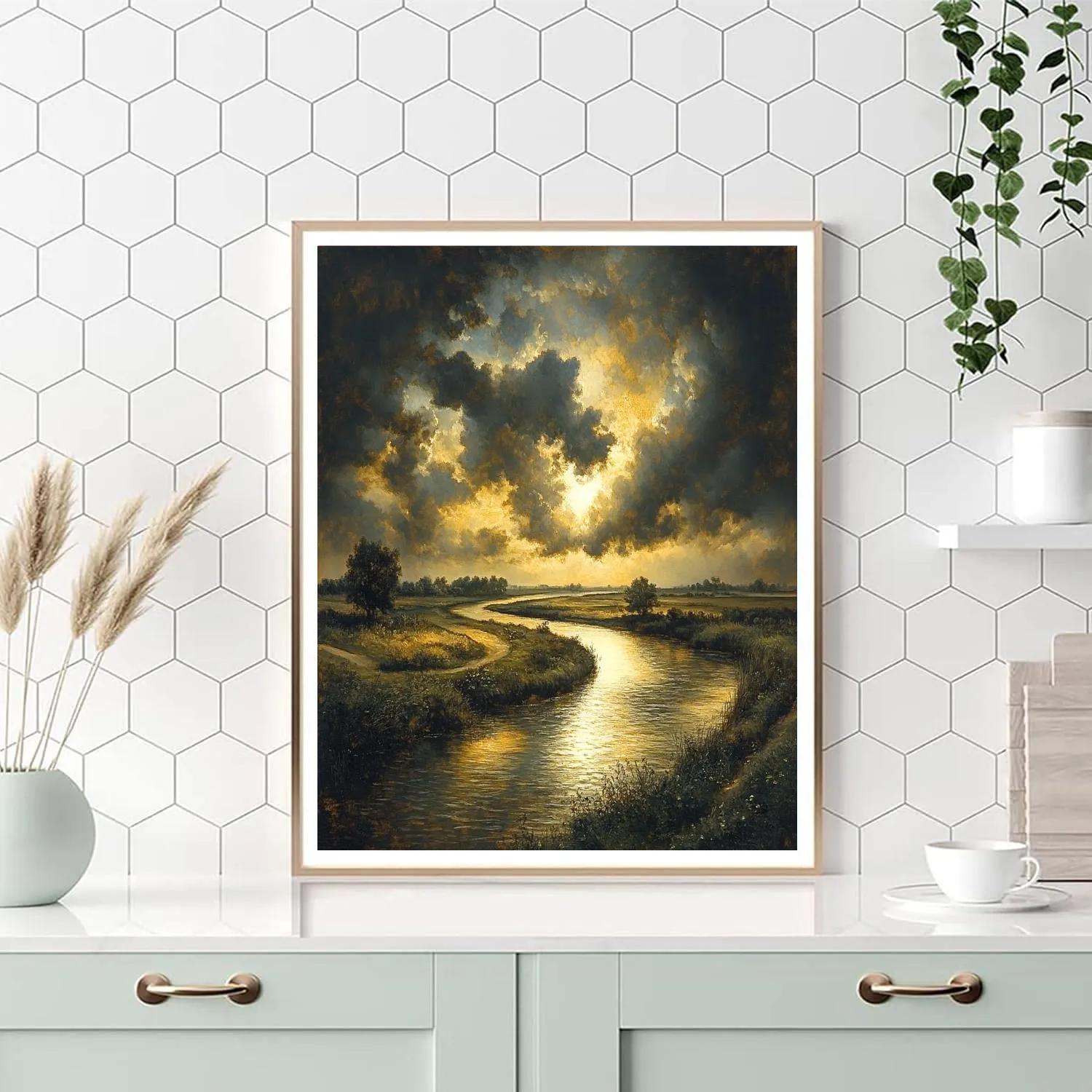 Rembrandt Inspired Twilight Over Riverbend paint by number