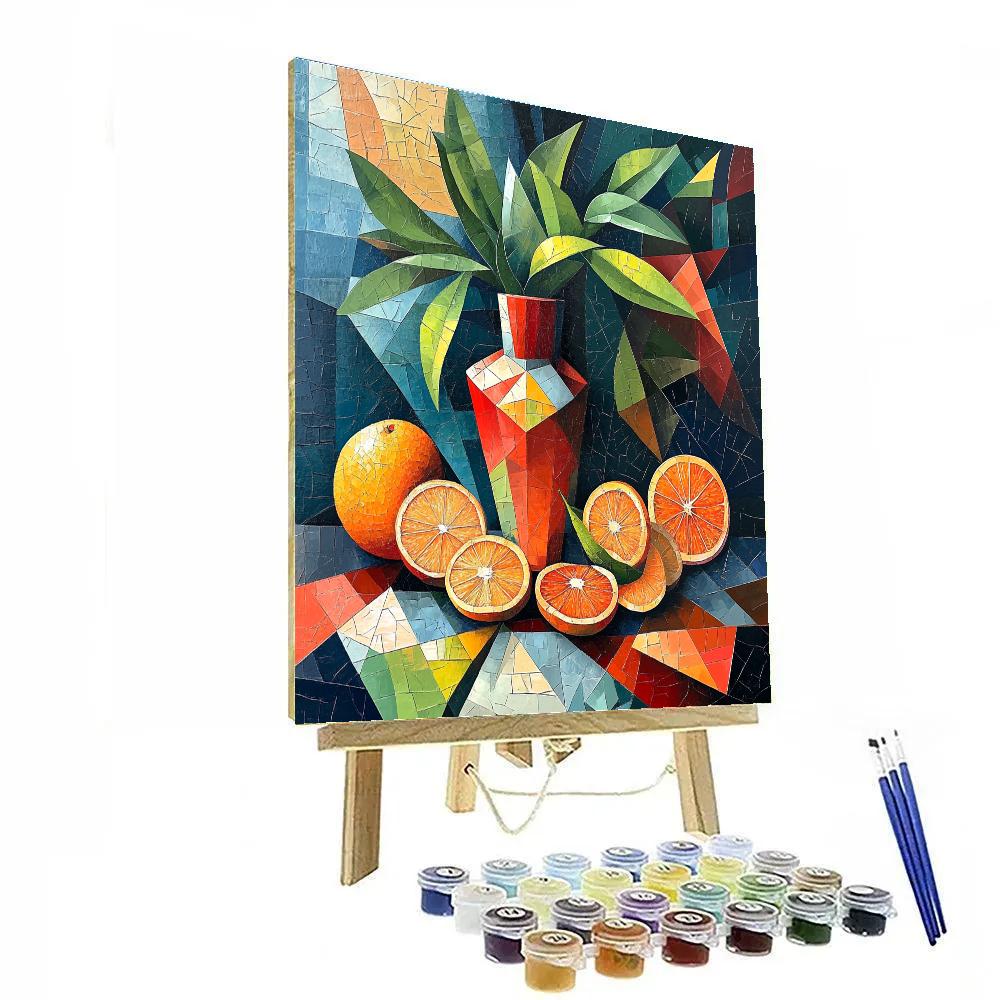 Pablo Picasso Inspired Symbolic Cubist Still Life With Geometric Vase And Citrus Paint by numbers art