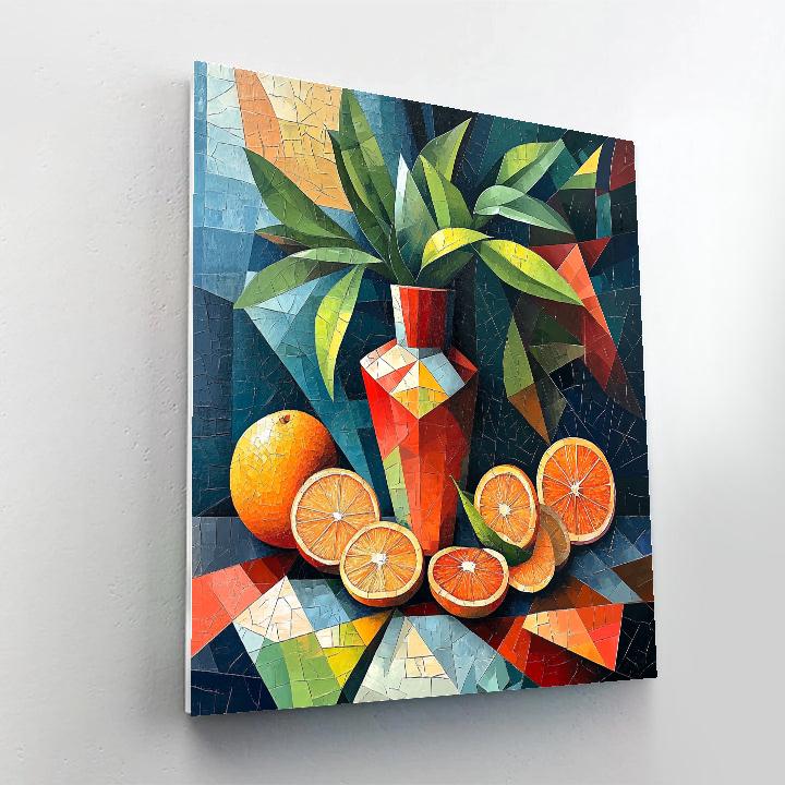 Pablo Picasso Inspired Symbolic Cubist Still Life With Geometric Vase And Citrus Paint by numbers art