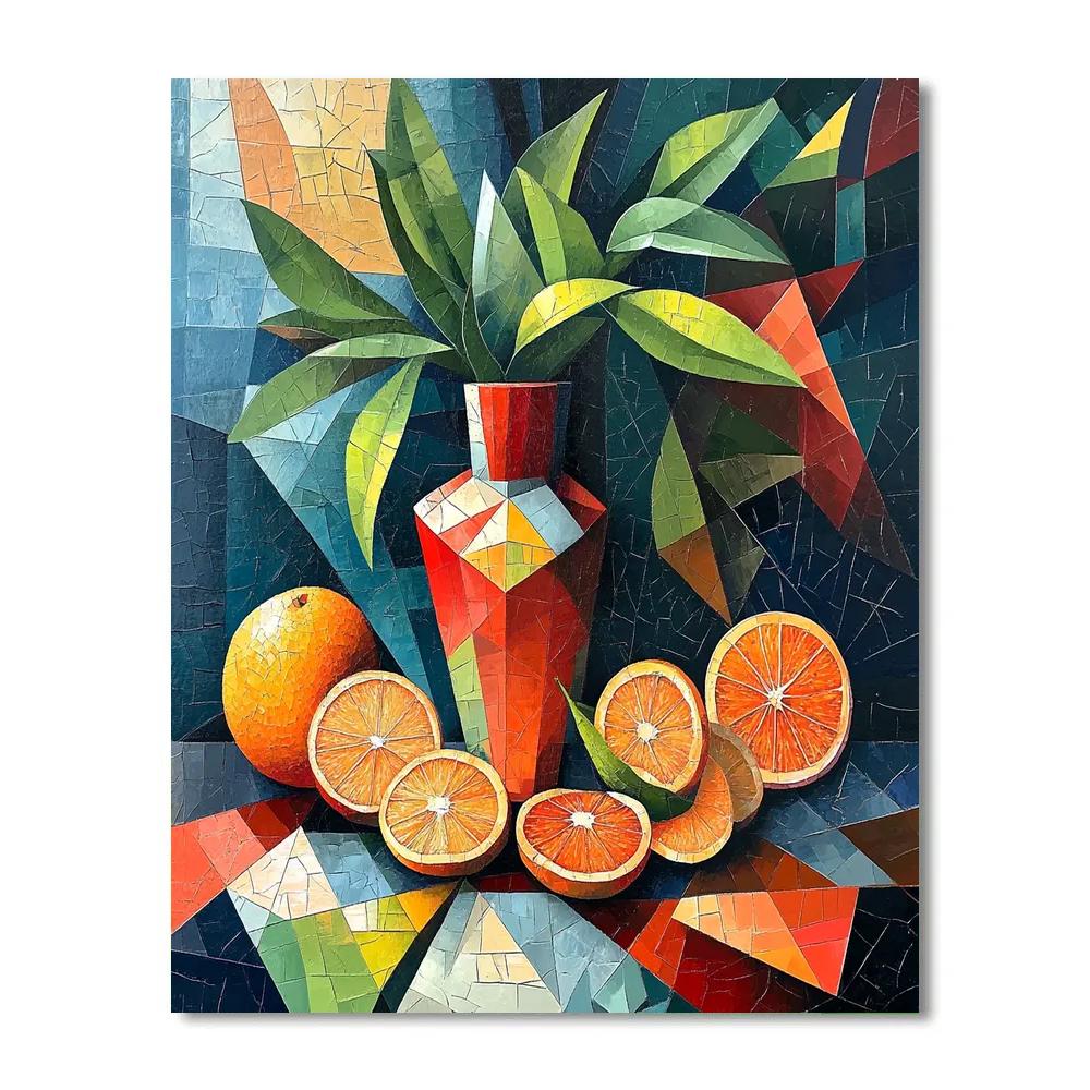 Pablo Picasso Inspired Symbolic Cubist Still Life With Geometric Vase And Citrus Paint by numbers art
