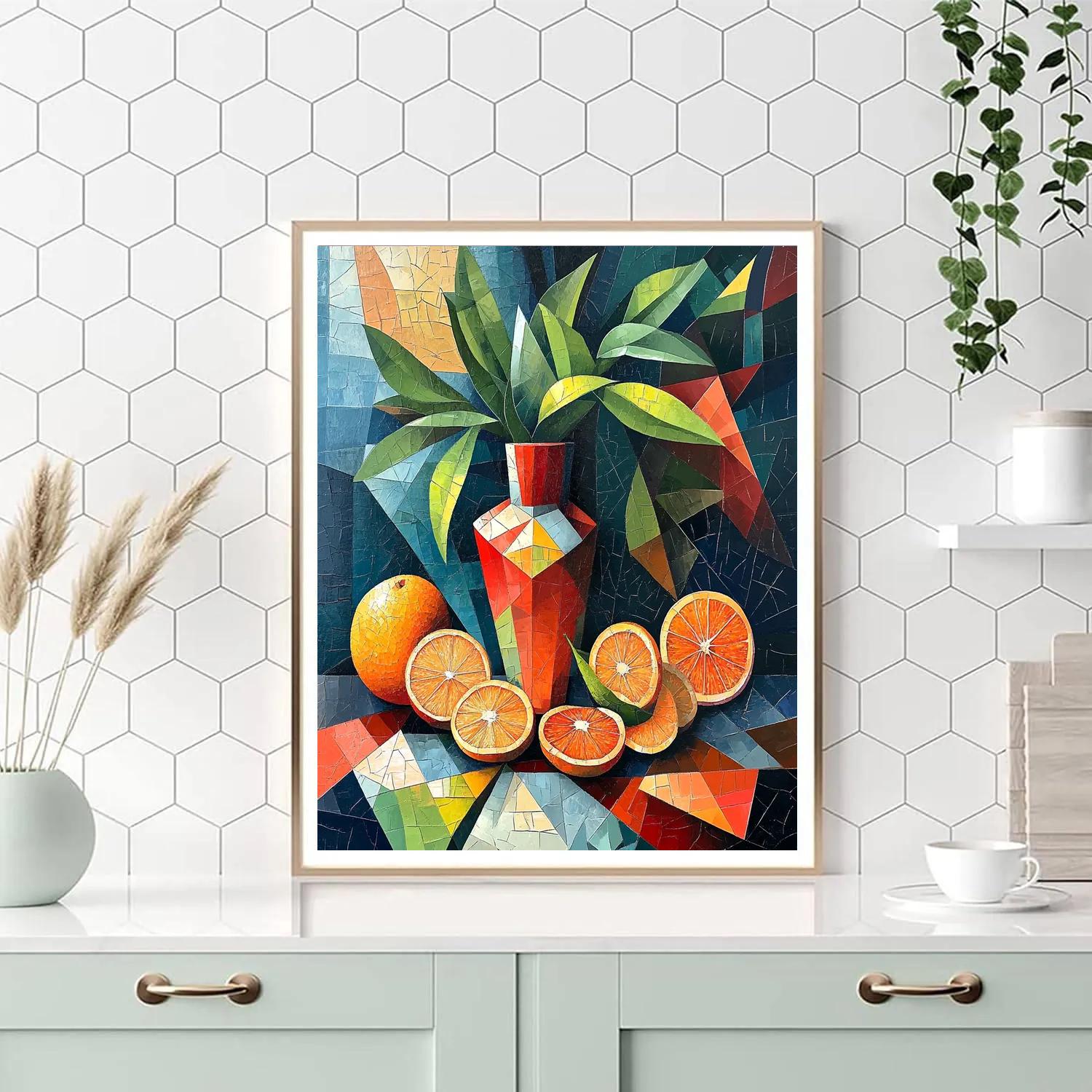 Pablo Picasso Inspired Symbolic Cubist Still Life With Geometric Vase And Citrus Paint by numbers art