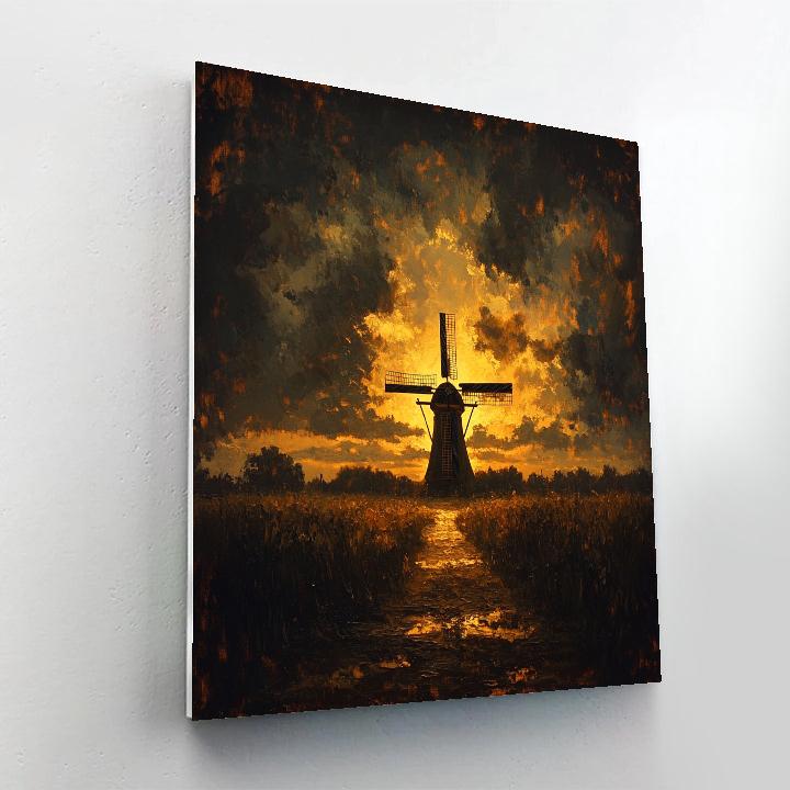 Rembrandt Inspired Windmill Silhouetted Against Dusk DIY paint by numbers